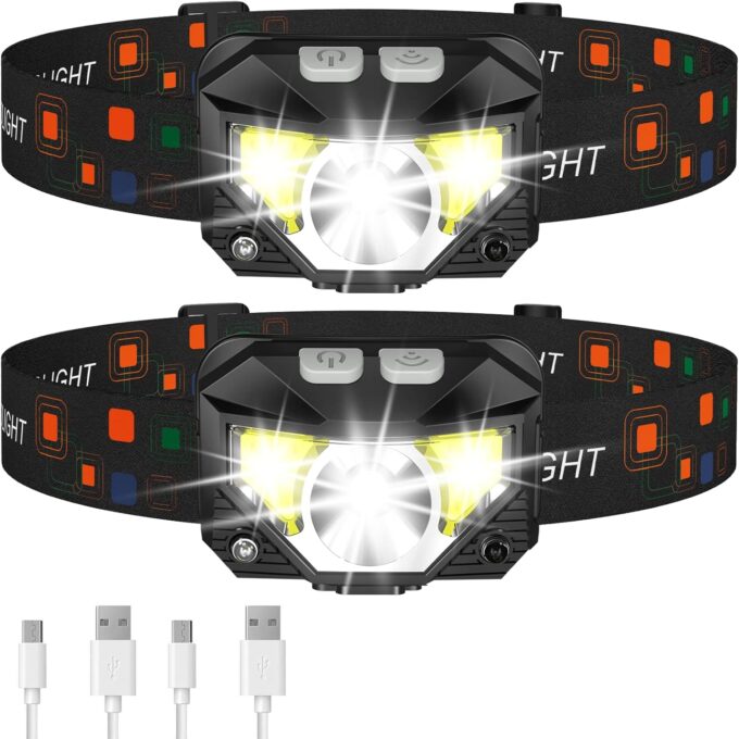 Headlamp Flashlight, Lumen Ultra-Light Bright LED Rechargeable Headlight with White Red Light, 2-Pack Waterproof