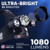 USB Rechargeable LED Head Lamp. Ultra Bright CREE 1080 Lumen Head Flashlight + Red Light. HeadLamps for Adults, Camping, Outdoors & Hard Hat Work. Zoomable IPX54 Headlight. - Image 2