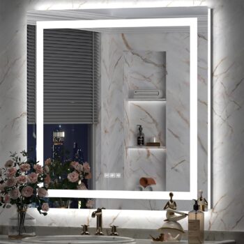 LED Mirror for Bathroom, 38x38 Inch Backlit + Front Lighted Bathroom Vanity Mirror with Lights for Wall, Double Light Strips, 3 Colors, Shatter-Proof, Anti-Fog