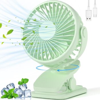 Portable Clip on Fan,  3 Speed Quiet Mini Personal Desk Fan, USB Rechargeable Cooling Fans for Outdoor Camping Golf Cart Stroller Home Office Green