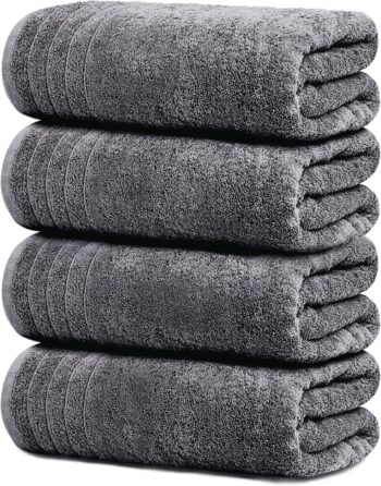 Pack of 4 Extra Large Bath Towels 30 x 60 Inches, 100% Cotton, Larger & Lighter Weight, Quicker to Dry, Super Soft and Absorbent