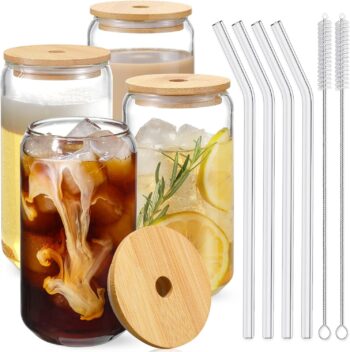 GLASS MUG WITH LID & STRAW